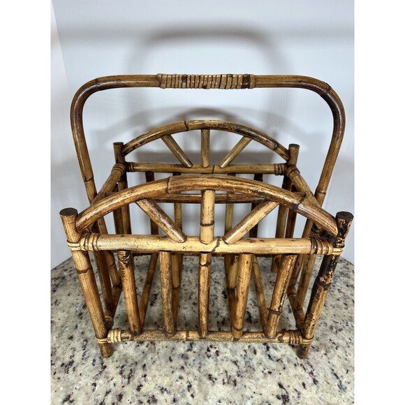 Bamboo Magazine Rack Mid Century‎ Modern Turtle Shell Bamboo Hollywood Regency. - Picture 2 of 15